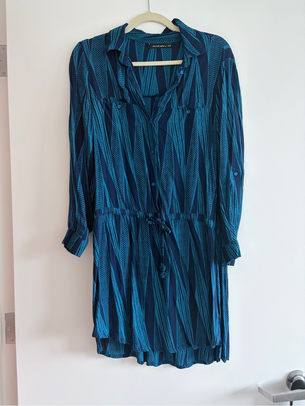 Hawaii designer Manaola Blue Teal Long Sleeve Shirt Dress